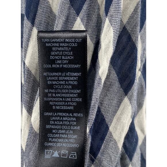 STELLAE DUX Women's Navy Blue-White Checkered Seersucker Button-Up Top SZ XL - Picture 10 of 11